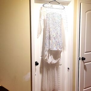 Ice Queen Sequin Festive Sheer top and sleeves Front Slit White gown w/ train